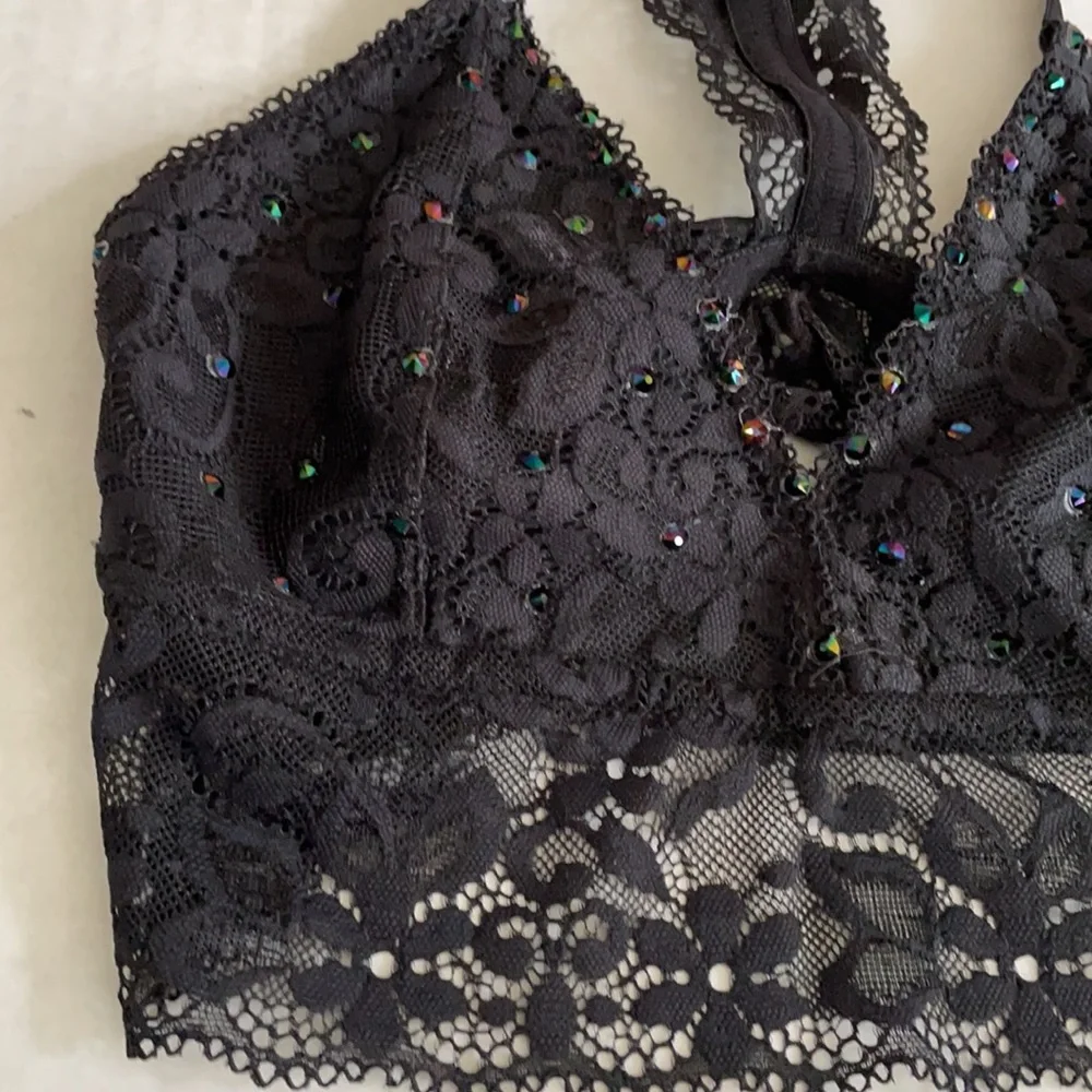 Black dance costume top bralette black lace racer back adjustable strap XS